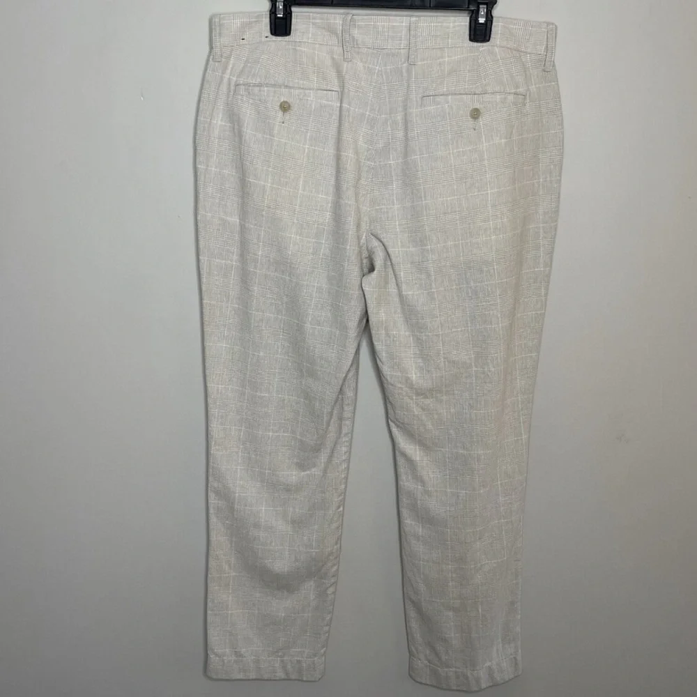 J.CREW Pants Men 33x32‎ Linen Cotton Straight Fit Beige Plaid BH747